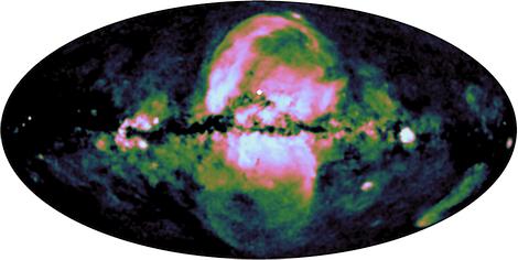 Карта диффузного рентгеновского излучения в диапазоне 0.6–1.0 кэВ, полученная телескопом СРГ/еРОЗИТА. Вклад точечных источников был удален. Изображение из статьи P. Predehl, R.A. Sunyaev, et al