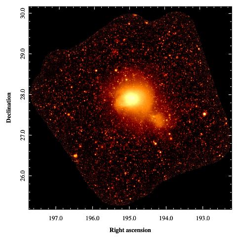 Рентгеновское изображение скопления галактик Кома в диапазоне 0.4 — 2 кэВ, полученное при помощи телескопа СРГ/eROSITA.